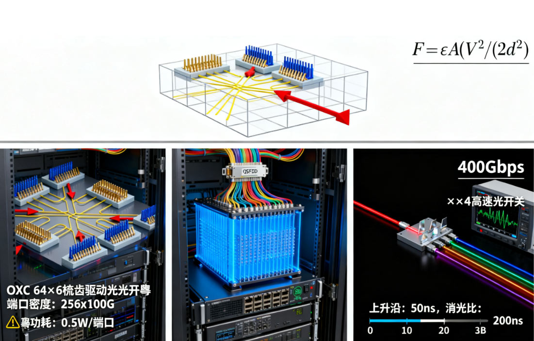 靜電梳齒驅動光開關結構示意圖高速光開關數(shù)據(jù)中心OXC