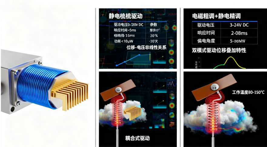 MEMS光開關靜電梳齒驅動扭臂式熱驅動耦合式特性對比