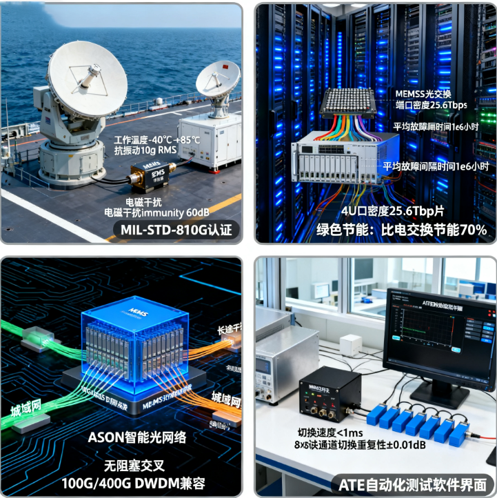 MEMS光開關光通信網絡數(shù)據(jù)中心光學測試航天軍事應用