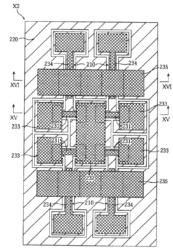 第二實(shí)施例的微型開(kāi)關(guān)器件的平面圖