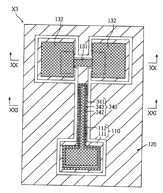 第三實(shí)施例的微型開(kāi)關(guān)器件的平面圖 第三實(shí)施例的微型開(kāi)關(guān)器件的平面圖