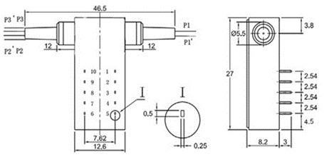 D1×2 多模光開(kāi)關(guān)(3V 鎖定型)產(chǎn)品尺寸圖 - 科毅光通信 D1×2 多模光開(kāi)關(guān)(3V 鎖定型)產(chǎn)品尺寸圖 - 科毅光通信