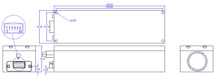 8×1光子晶體光纖開關(guān)封裝尺寸結(jié)構(gòu)圖 - 廣西科毅光通信