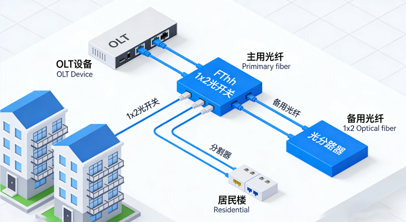 光開關-FTTH自動保護倒換系統(tǒng)架構(gòu)圖